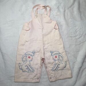 Vintage Handmade Hand Embroidered Baby Lamb Overalls 9-12 Months